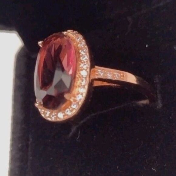 Oval Cut Garnet CZ January Birthstone Rose Gold Overlay Ring Size 7 + Box Gift - Picture 2 of 6